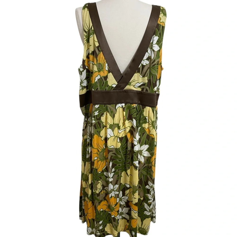 New TOMMY BAHAMA Floral Tropical Print Silk Midi Dress Green Yellow Size 16 - Picture 5 of 14